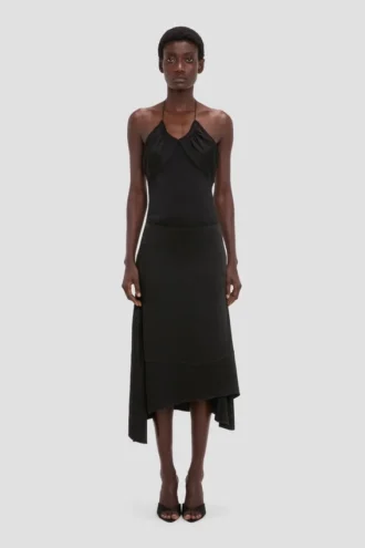 Asymmetric midi skirt in black