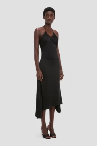 Asymmetric midi skirt in black