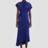 Asymmetric twist dress in bright indigo