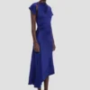 Asymmetric twist dress in bright indigo