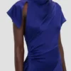 Asymmetric twist dress in bright indigo