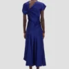 Asymmetric twist dress in bright indigo