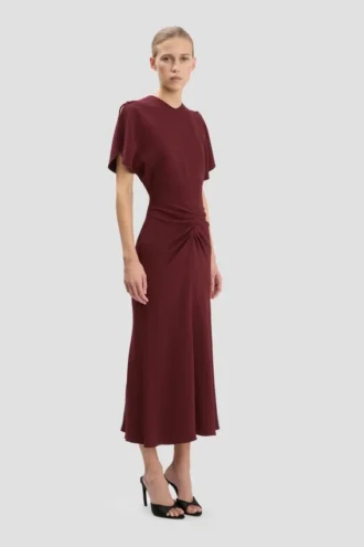 Bela midi dress in burgundy