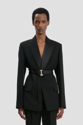 Belted tailored jacket in black