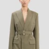 Belted tailored jacket in sage melange