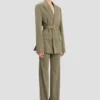 Belted tailored jacket in sage melange