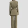 Belted tailored jacket in sage melange