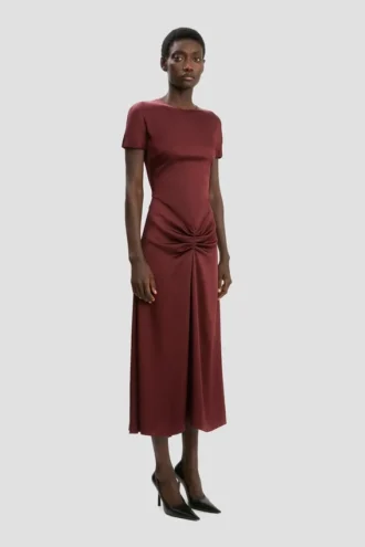 Blaire midi dress in cinnabar red