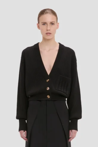 Cable pocket cardigan in black