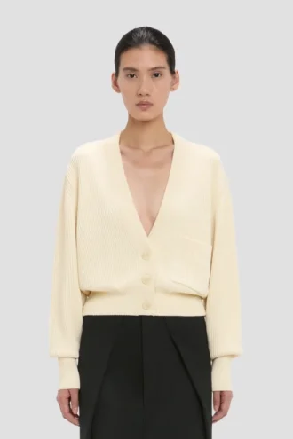 Cable pocket cardigan in ivory