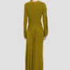 Closed neck drape gown in moss