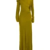 Closed neck drape gown in moss