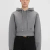Cropped structured hoodie in grey marl
