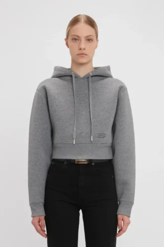 Cropped structured hoodie in grey marl