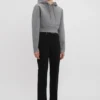 Cropped structured hoodie in grey marl