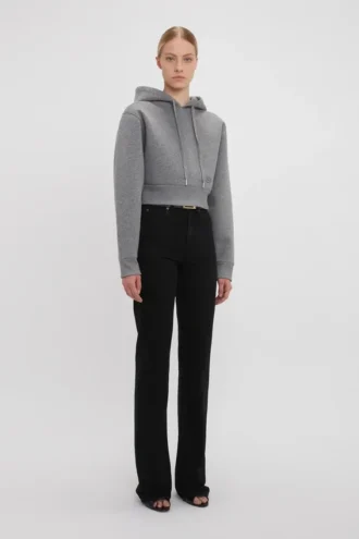 Cropped structured hoodie in grey marl