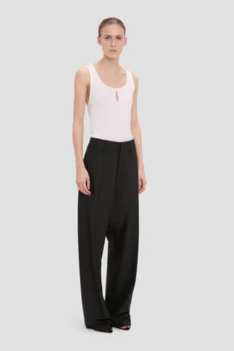 curved leg trouser in black 2 330x495 - Curved leg trouser in black