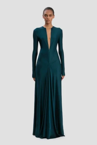 Cut-out gown in dark teal