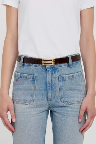 Dorian belt in burgundy croc embossed calf leather