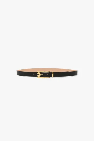Dorian pin buckle belt in black smooth leather