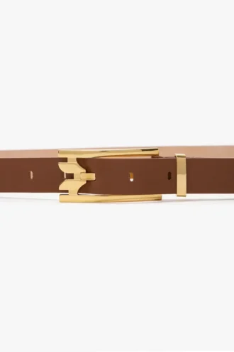 Dorian pin buckle belt in dark tan smooth leather