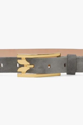 Dorian pin buckle belt in pebble grey suede
