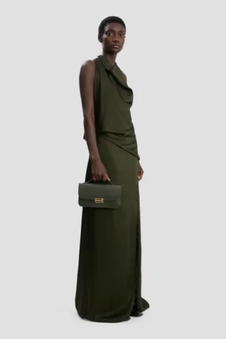 Dorian pochette in dark olive leather