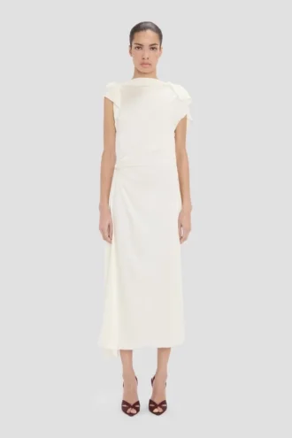 Drape midi dress in ivory