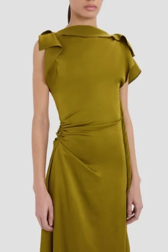Drape midi dress in moss