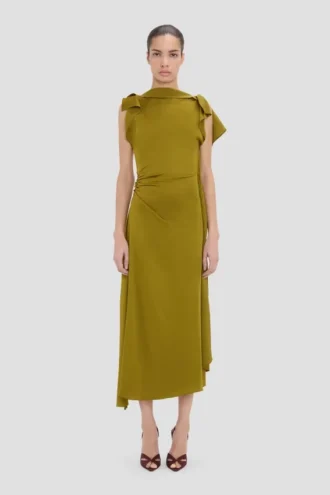 Drape midi dress in moss