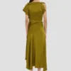 Drape midi dress in moss