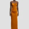 Draped cami floor-length dress in bronze