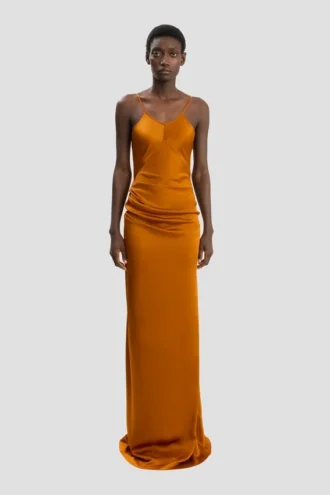 Draped cami floor-length dress in bronze