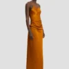 Draped cami floor-length dress in bronze