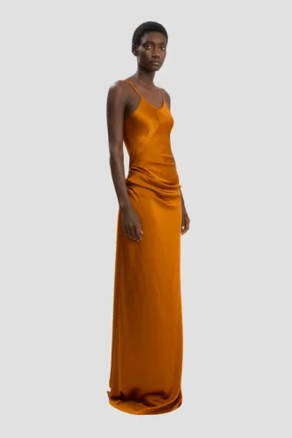 Draped cami floor-length dress in bronze