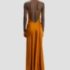 Draped cami floor-length dress in bronze