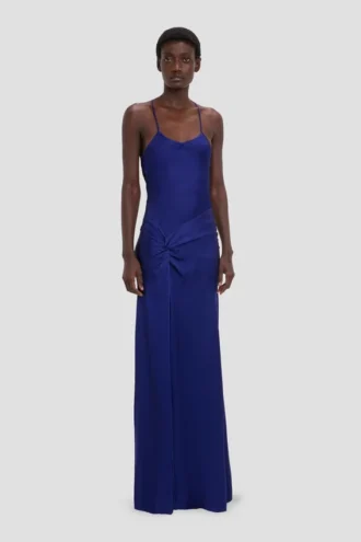 Draped cami gown in bright indigo