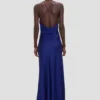 Draped cami gown in bright indigo