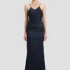 Draped lace dress in midnight
