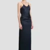 Draped lace dress in midnight