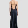 Draped lace dress in midnight