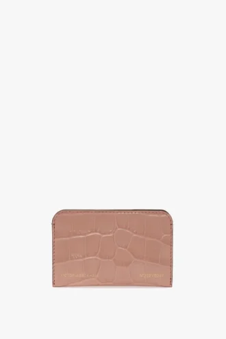 Envelope card holder in blush pink croc embossed leather