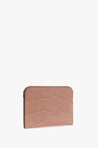 Envelope card holder in blush pink croc embossed leather