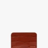 Envelope card holder in brick red croc embossed leather