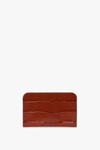 Envelope card holder in brick red croc embossed leather