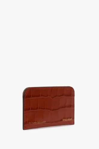 Envelope card holder in brick red croc embossed leather