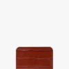 Envelope card holder in brick red croc embossed leather