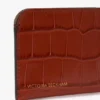 Envelope card holder in brick red croc embossed leather