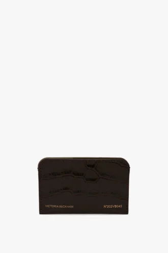 Envelope card holder in espresso croc embossed leather