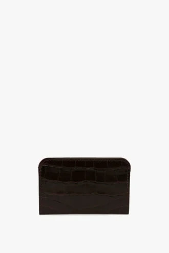 Envelope card holder in espresso croc embossed leather